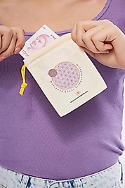 Yaşam Çiçeği Altın ve Madeni Sarı İpli Para Keseleri