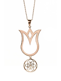 925 Ayar Gerçek Gümüş Rose Renkli Yaşam Çiçeği Uçlu Lale Kolye