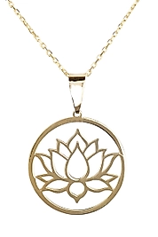 925 Ayar Gerçek Gümüş Altın Renkli Lotus Şifası Kolye