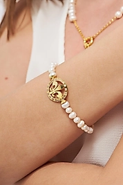 925 Ayar Gerçek Gümüş İnci & Zambak Bileklik