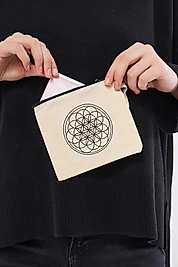 Kanvas Yaşam Çiçeği Fermuarlı Çanta