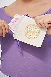 Yaşam Çiçeği Altın ve Madeni Mor İpli Para Keseleri