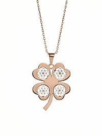 925 Ayar Gerçek Gümüş Rose Renkli Yonca Şans Kısmet Kolye