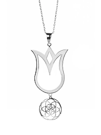 925 Ayar Gerçek Gümüş Yaşam Çiçeği Uçlu Lale Kolye