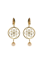 925 Ayar Gerçek Gümüş İnci & Yaşam Çiçeği Küpe